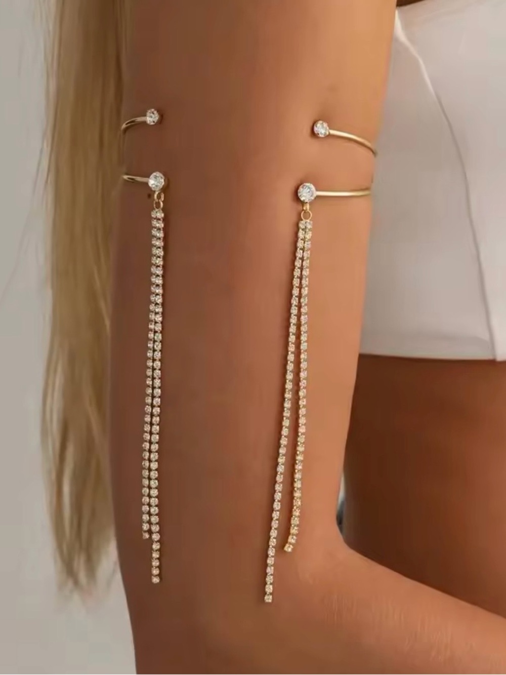 Rhinestones Long Tassel Open Bangle upper Arm Bracelet